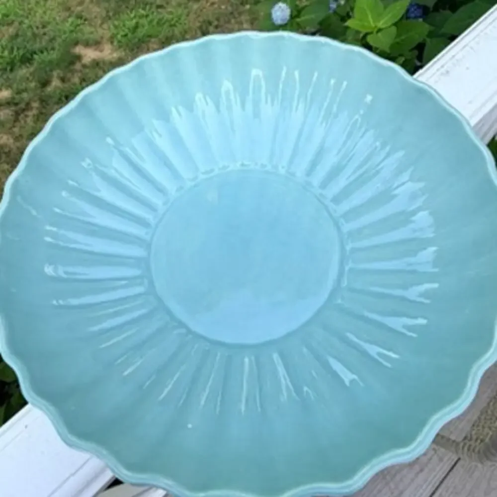Destinos Portugal Large Turquoise Scalloped Fluted Serving Bowl 14